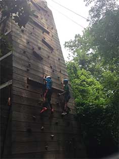 children on a climbing wall