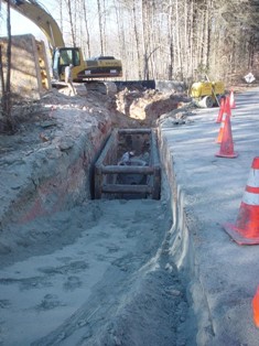 Backhoe at a wastewater project site